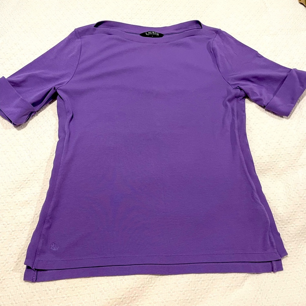 Ladies, violet, size large, boat, neck, Ralph, Lauren top